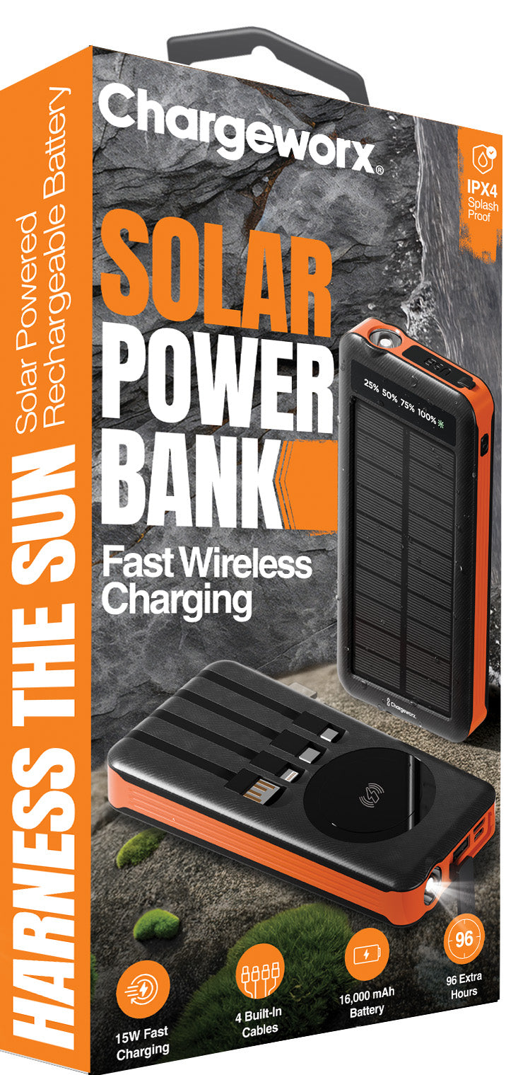 Chargeworx Solar Powered 16,000mAh Power Bank