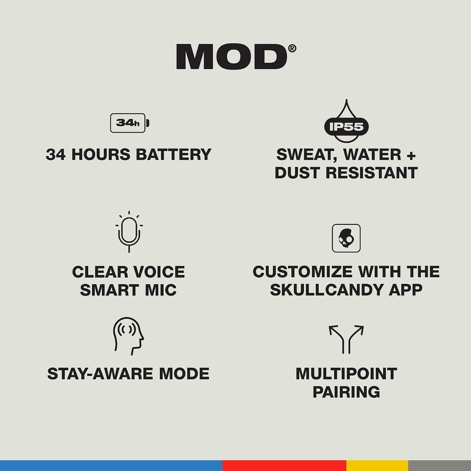 Skullcandy Mod True Wireless Bluetooth Earbuds With Microphone and Charging Case