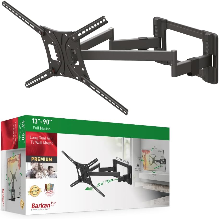Barkan BM464L 13"-90" Dual Arm Full Motion Articulating TV Wall Mount with Long Arm