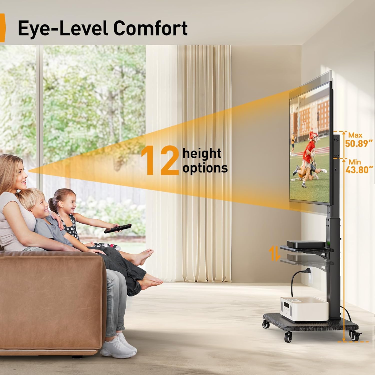Perlegear Mobile Rolling TV Stand with Power Outlet For 32" - 75" TVs