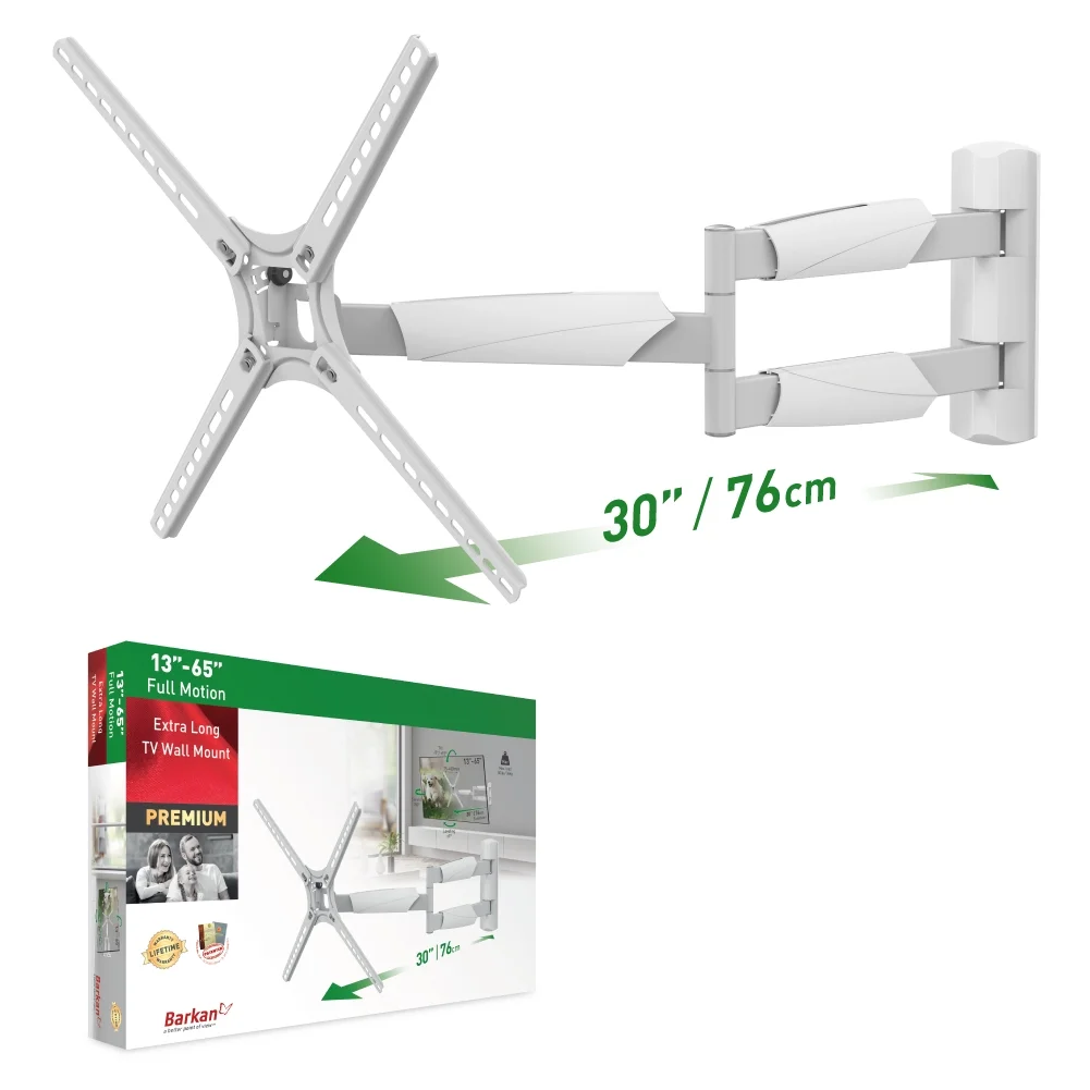 Barkan BM343XLW 13"-65" Full Motion Articulating TV Wall Mount with Xtra Long Arm (White)