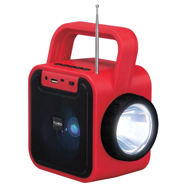 JENSEN JEP-175 Portable Rechargeable Bluetooth Speaker with FM Radio, Flashlight, Solar Panel, and USB Port