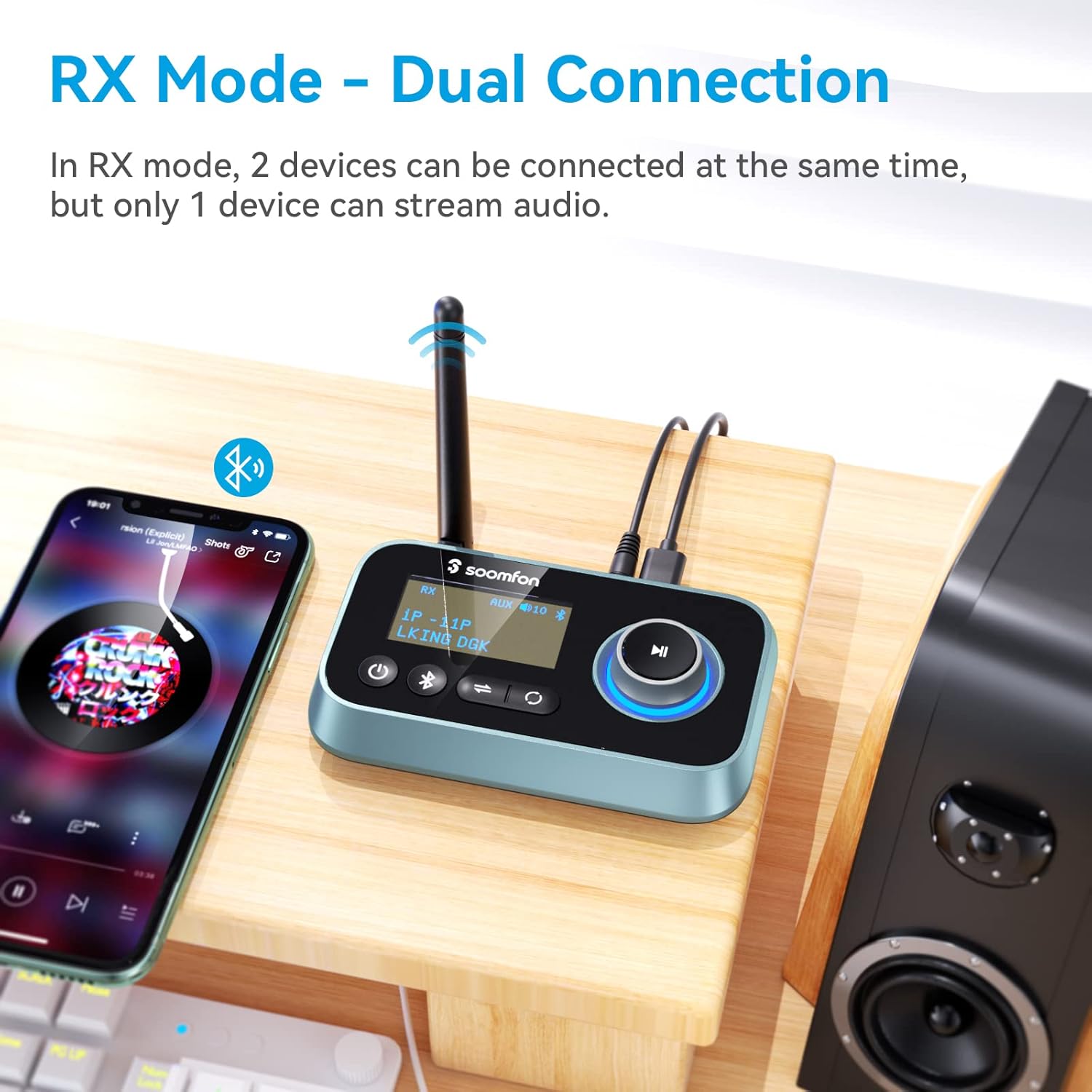 SOOMFON Bluetooth Transmitter for TV 3-in-1 Bluetooth 5.0 Transmitter Receiver for TV