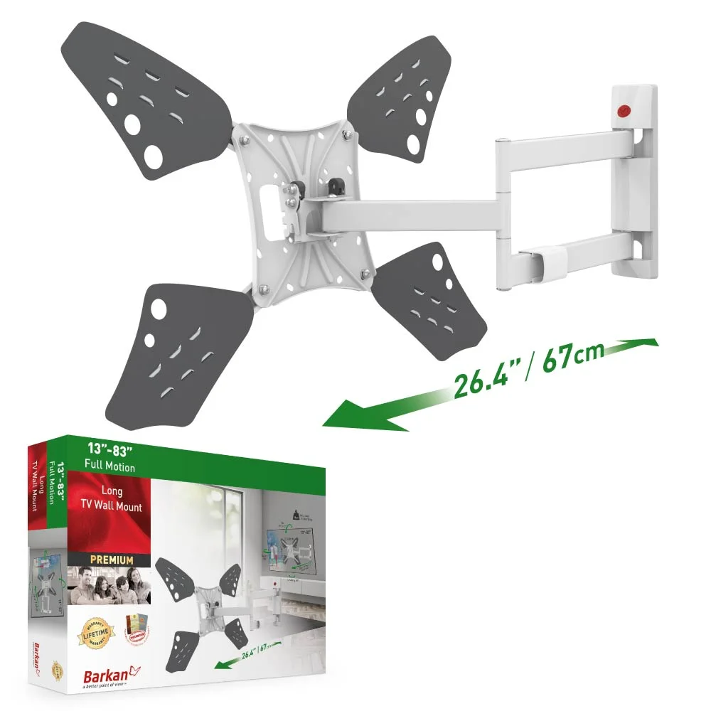 Barkan 3400LW 13"-86" Full Motion Articulating TV Wall Mount with Long Arm (White)