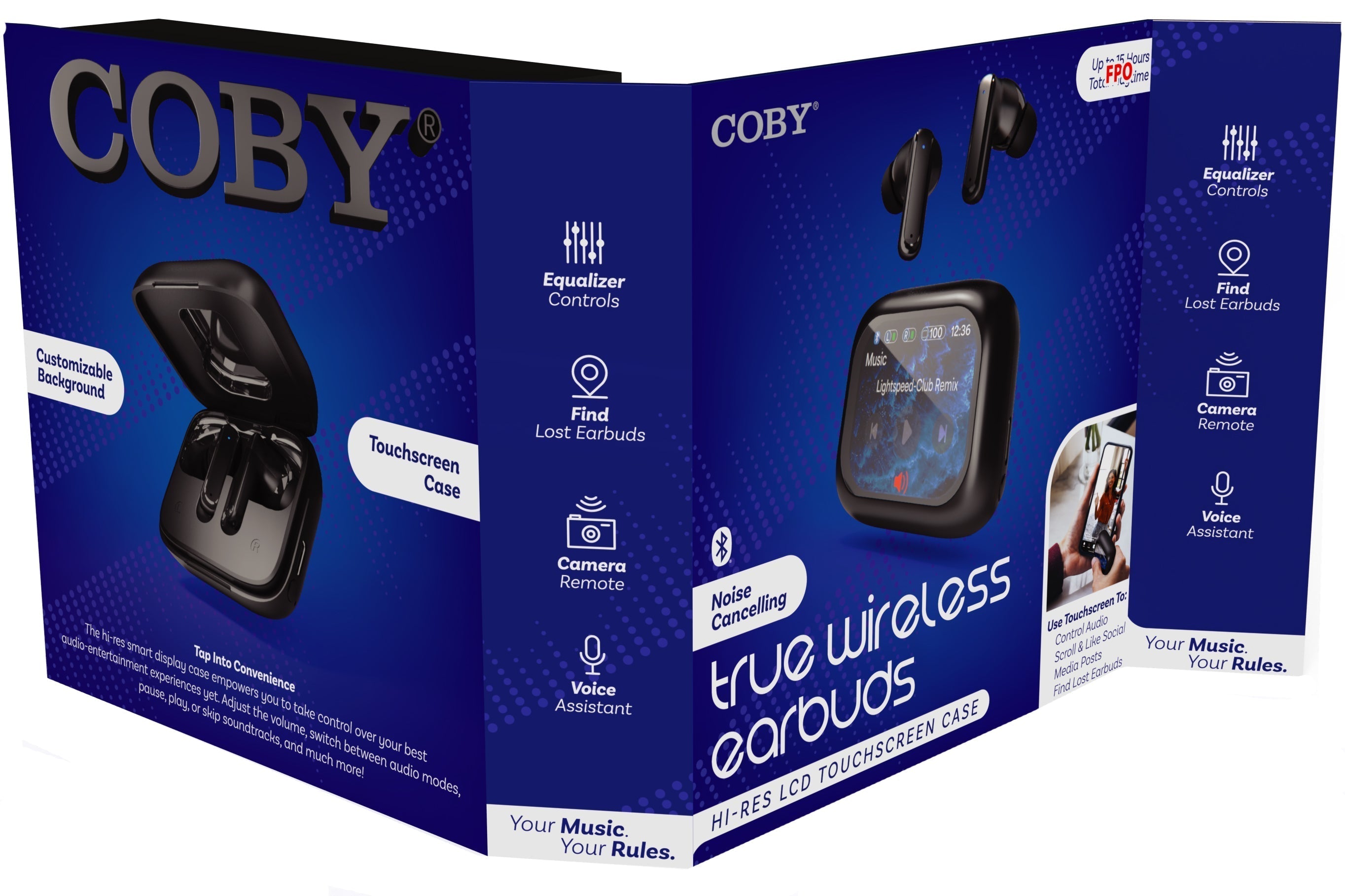 Coby CETW645 Active Noise Cancelling True Wireless Earbuds with Charging Smart Display Case
