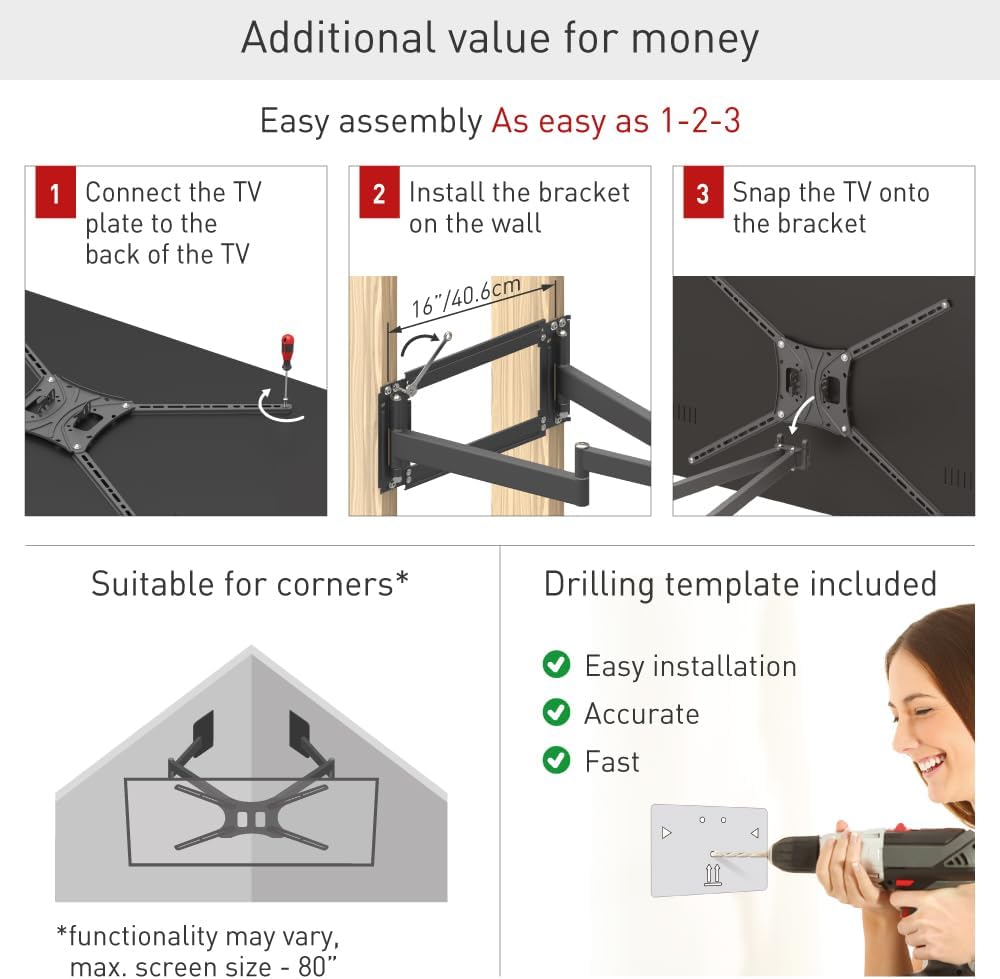 Barkan BM564L 55"-100" Giant Full Motion Articulating TV Wall Mount with Long Arm