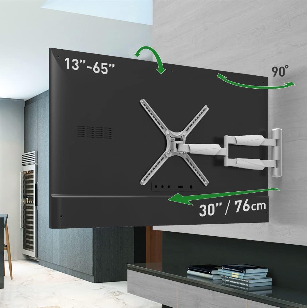 Barkan BM343XLW 13"-65" Full Motion Articulating TV Wall Mount with Xtra Long Arm (White)