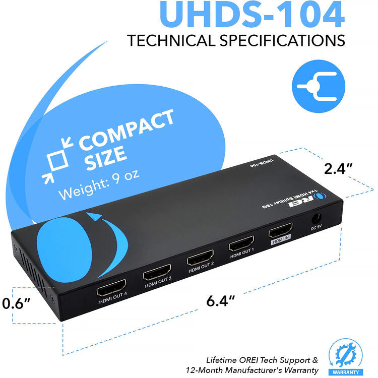 OREI UHDS-104 1x4 4K HDMI Splitter