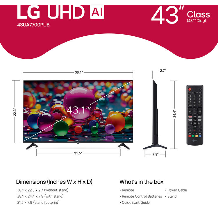 LG UA77 43" 4K HDR Smart LED TV