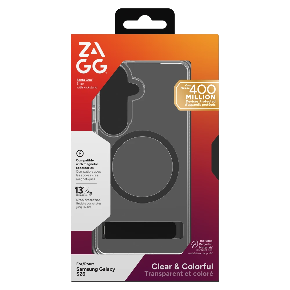 ZAGG - Santa Cruz Snap Case with Kickstand for Samsung Galaxy S26 - Black
