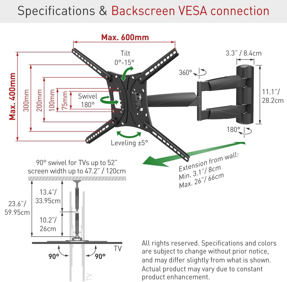 Barkan BM443LP 13"-86" Full Motion Articulating TV Wall Mount with Long Arm