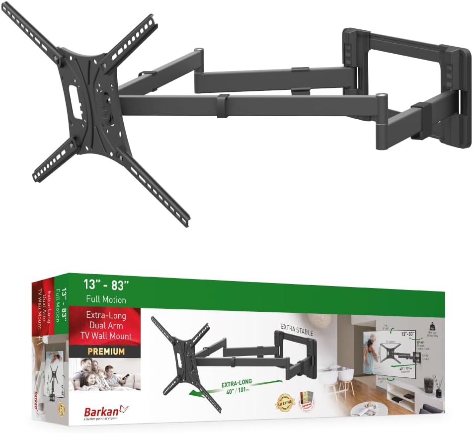 Barkan BM464XL 13"-86" Dual Arm Full Motion Articulating TV Wall Mount with Xtra Long Arm