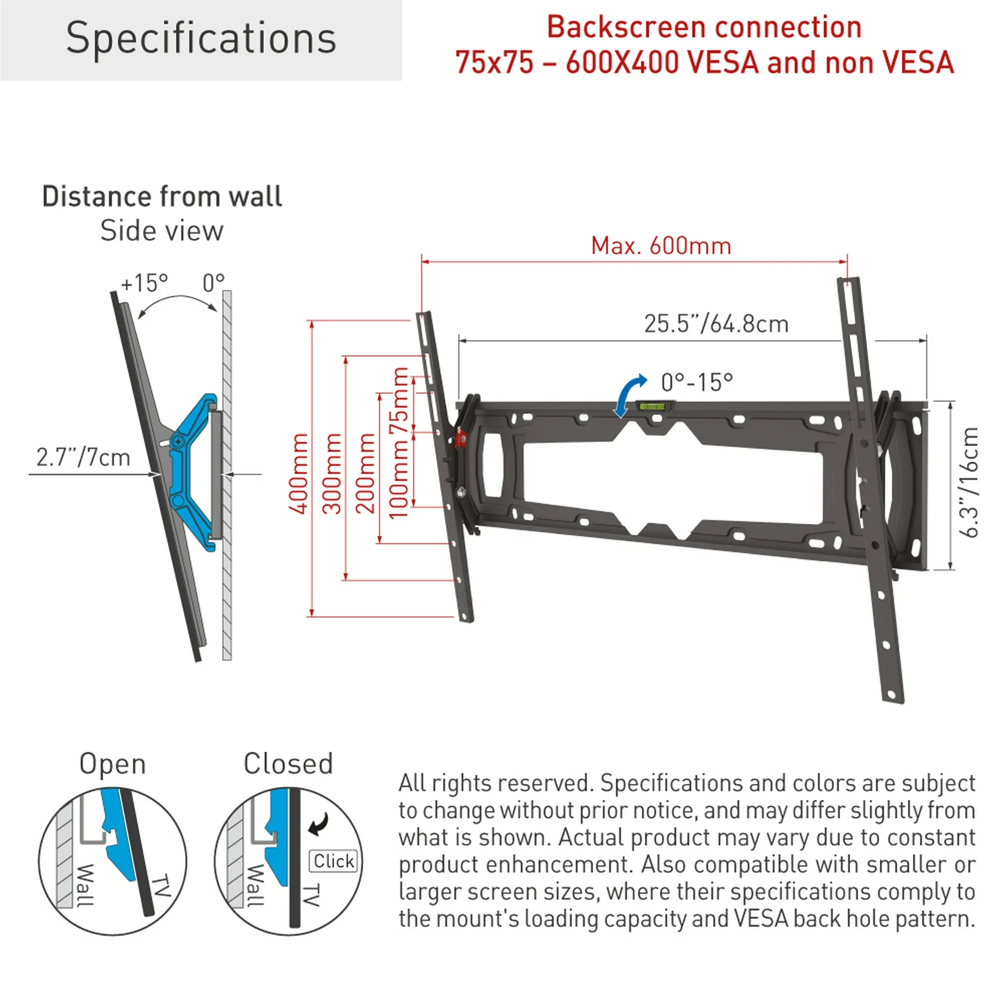 Barkan E410+ 13"-100" Auto Locking Tilt TV Wall Mount
