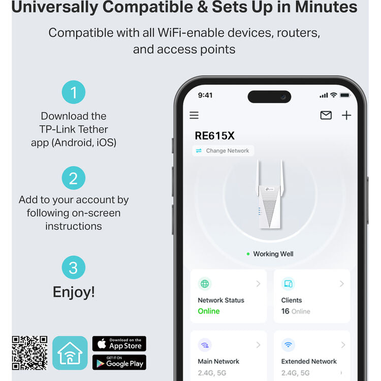TP-Link RE615X AX1800 Dual-Band Wi-Fi 6 Range Extender