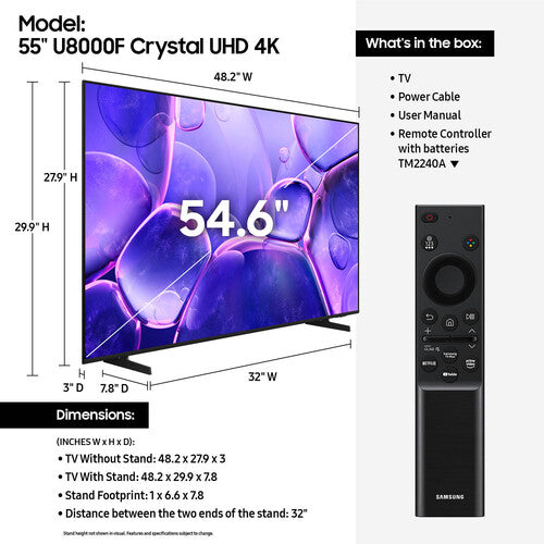 Samsung U8000F Series 55" 4K HDR Crystal UHD Smart LED TV (2025)