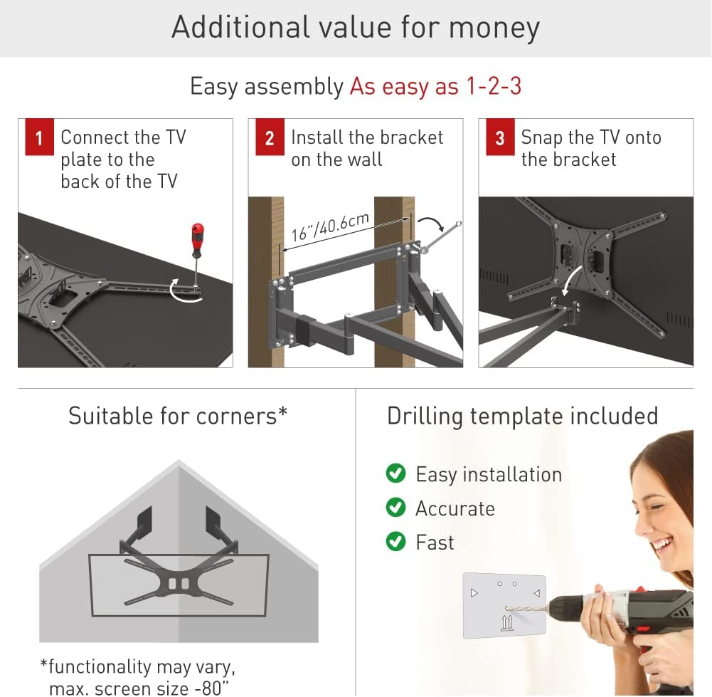 Barkan BM464L 13"-90" Dual Arm Full Motion Articulating TV Wall Mount with Long Arm
