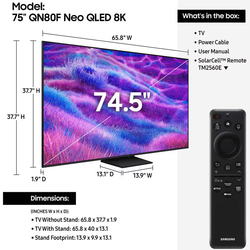 Samsung QN80F Series 75" Neo QLED Mini-LED 4K UHD HDR Smart TV (2025)