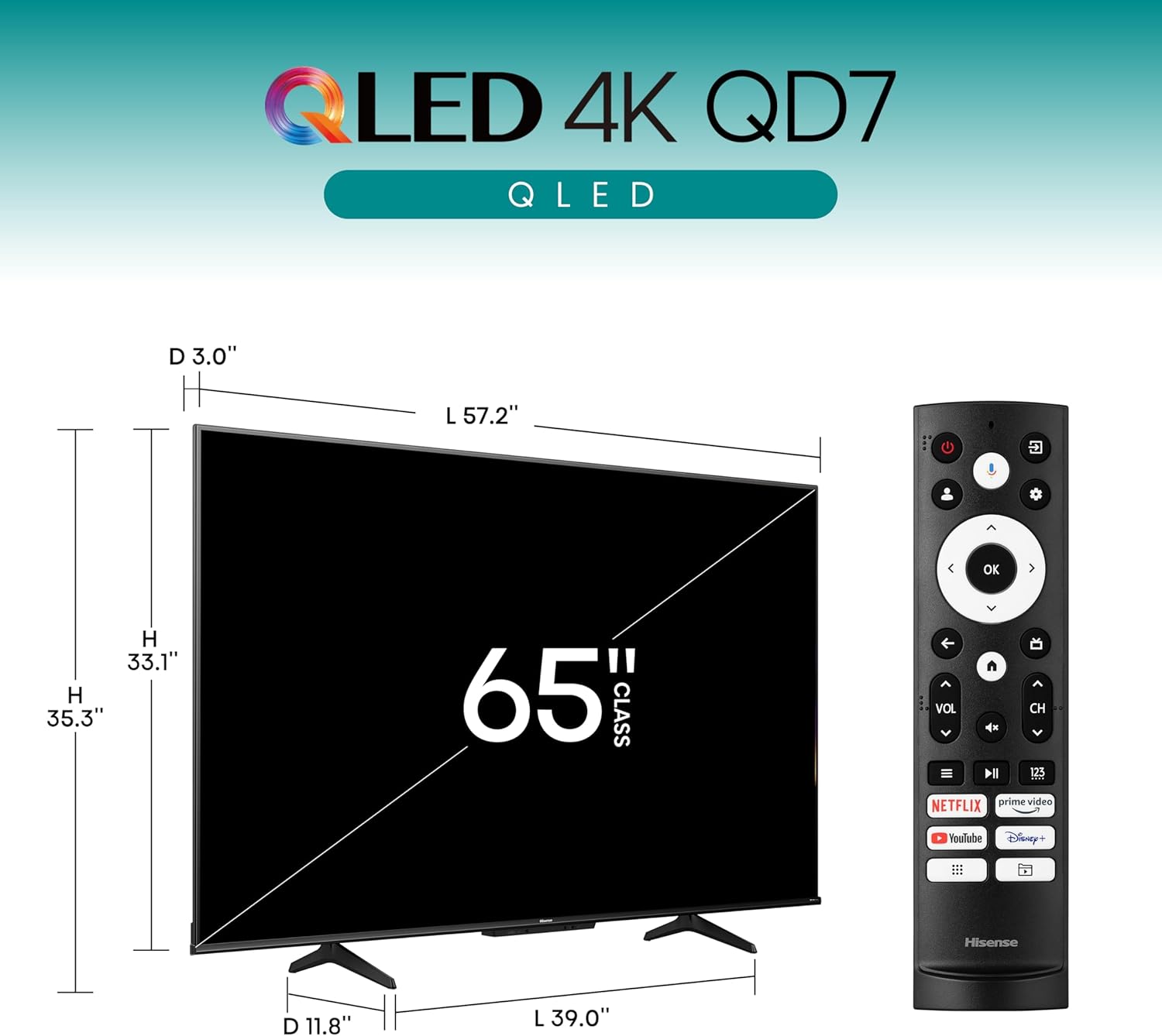 Hisense 65” QD7 Series QLED 4K UHD Smart Google TV
