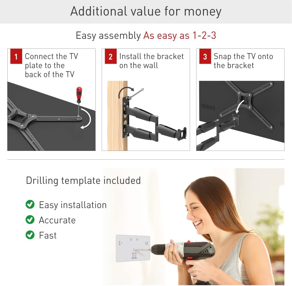 Barkan BM343LP 13"-65" Full Motion Articulating TV Wall Mount with Long Arm