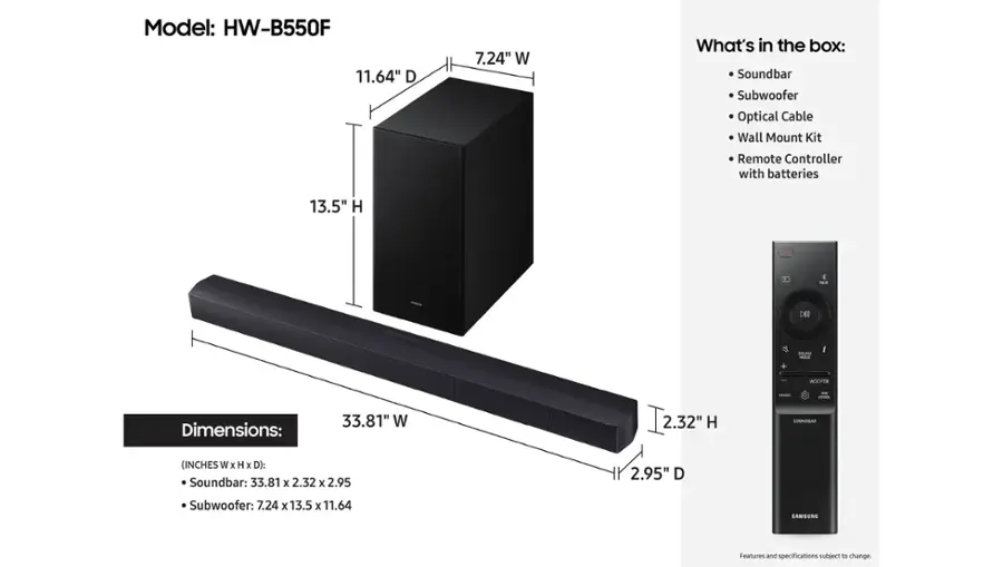 Samsung B-Series HW-B550F 2.1Ch DTS Virtual:X Soundbar with Subwoofer