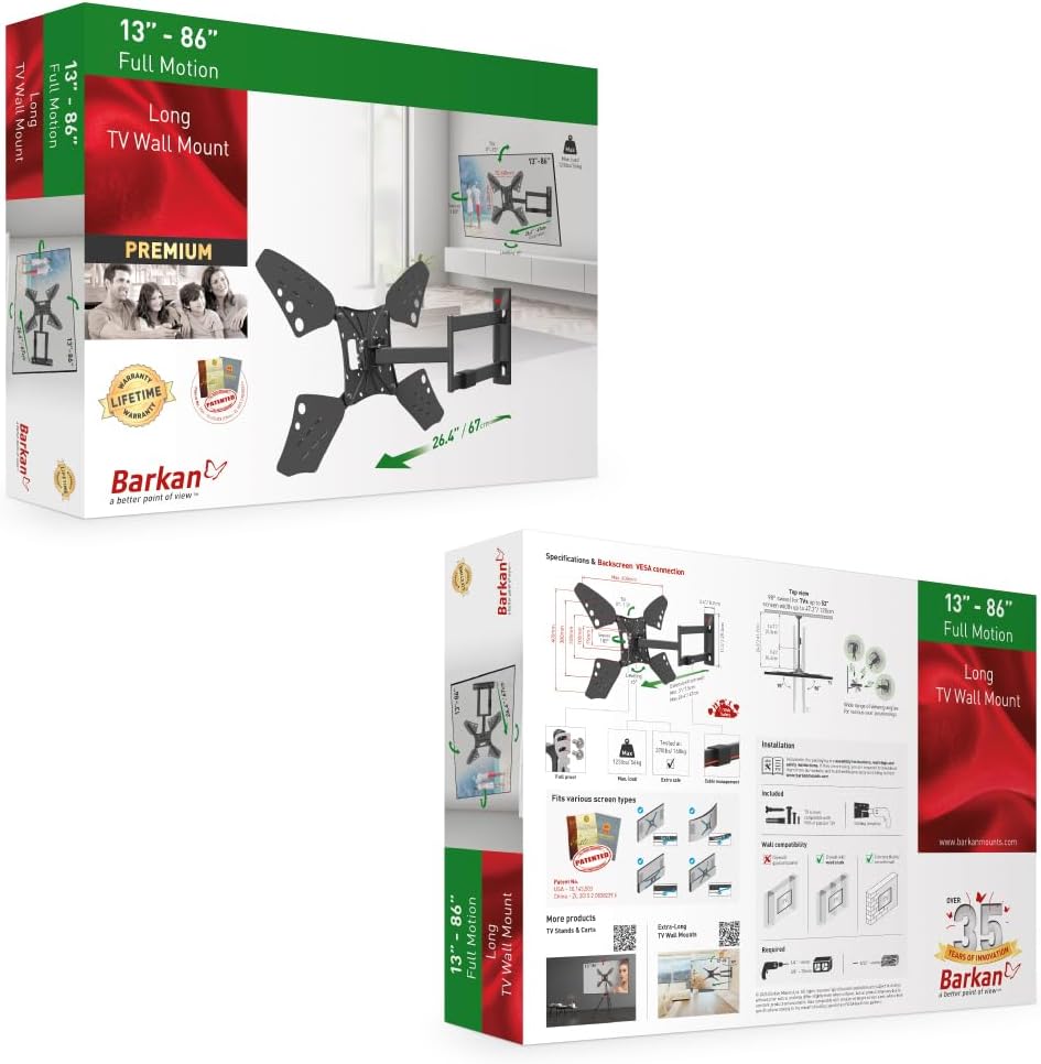Barkan 3400L 13"-86" Full Motion Articulating TV Wall Mount with Long Arm