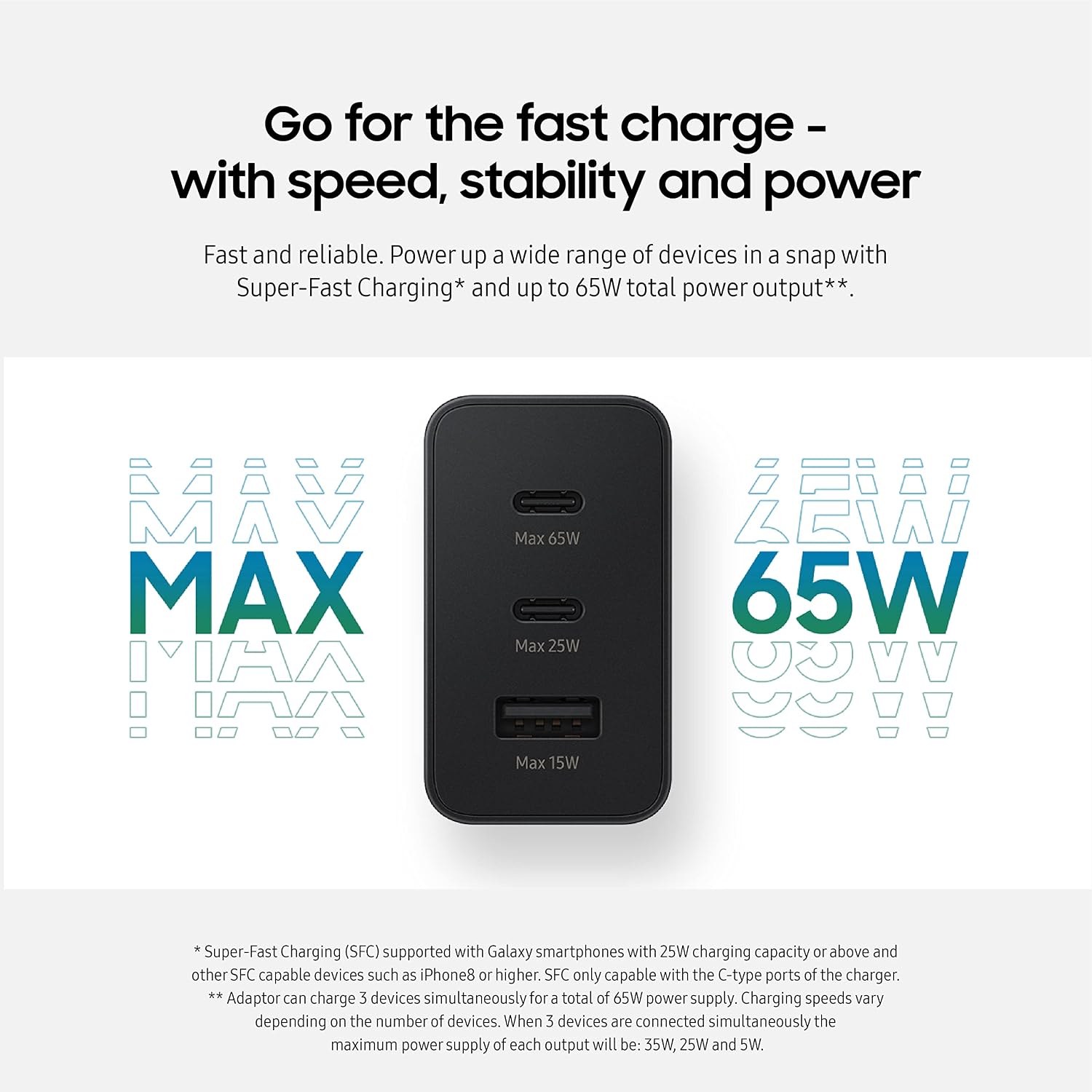 Samsung 65W Fast Charge Power Adapter Trio (1x USB-A & 2x USB-C)