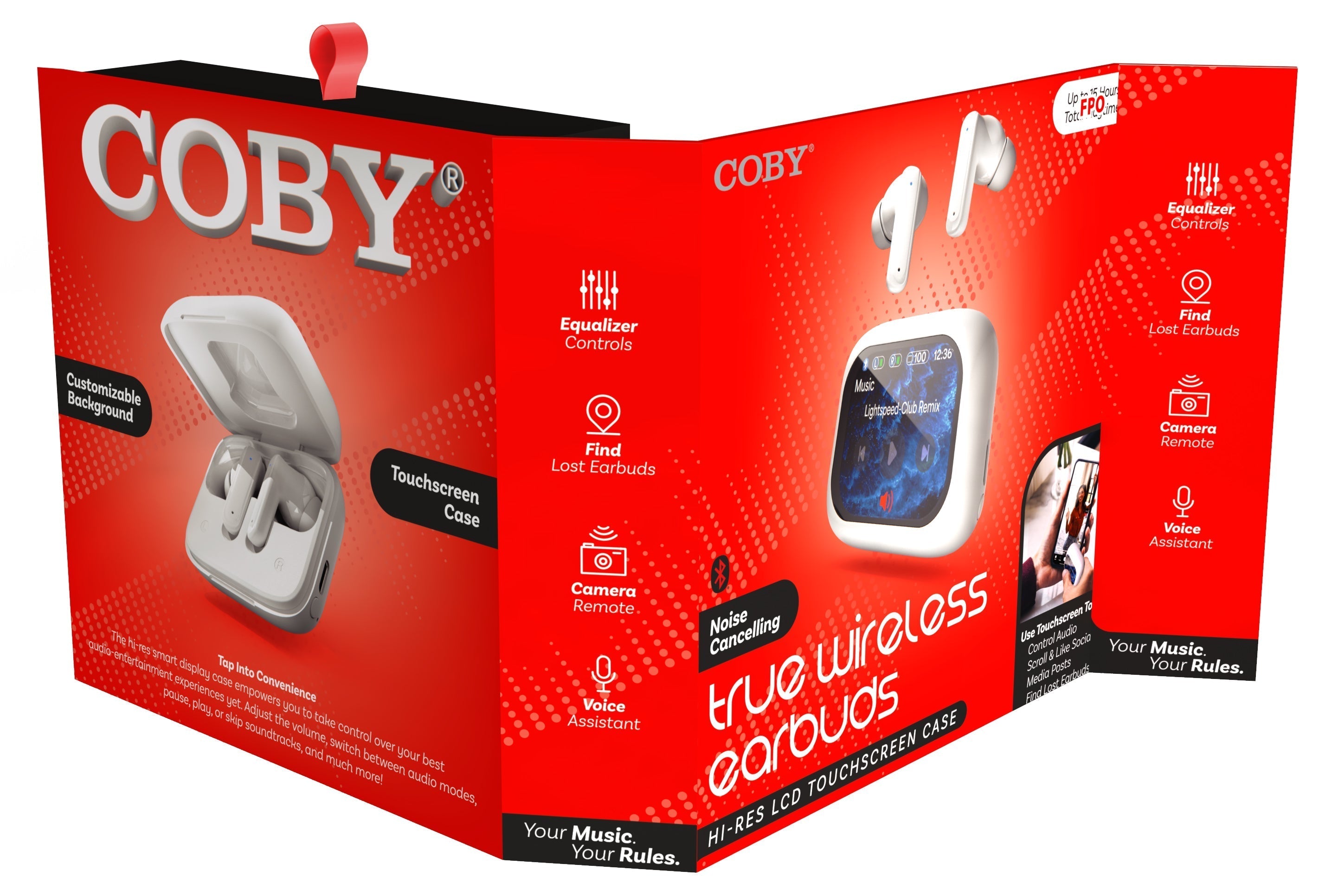 Coby CETW645 Active Noise Cancelling True Wireless Earbuds with Charging Smart Display Case