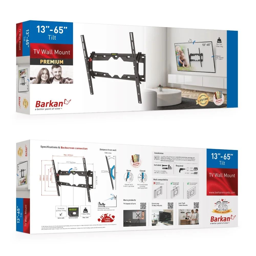Barkan E310+ 13"-77" Auto Locking Tilt TV Wall Mount