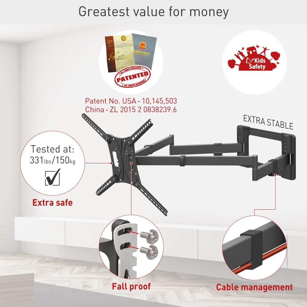 Barkan BM464XL 13"-86" Dual Arm Full Motion Articulating TV Wall Mount with Xtra Long Arm