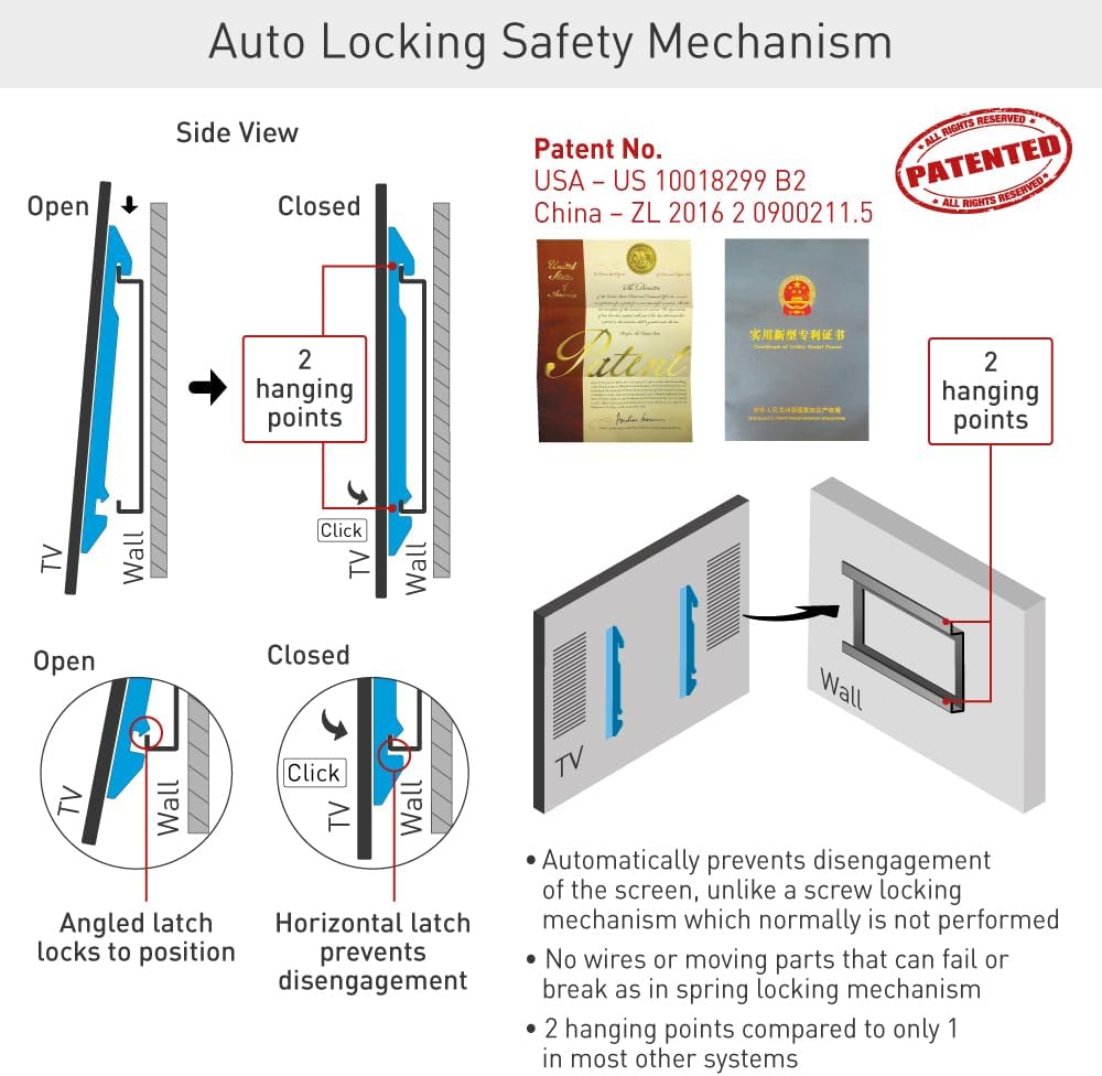 Barkan E400+ 13"-100" Low Profile Auto Locking Fixed TV Wall Mount