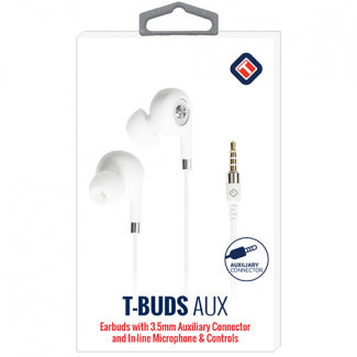 TekYa T-Buds Earbuds with 3.5mm Jack and In-Line Mic and Controls (White)