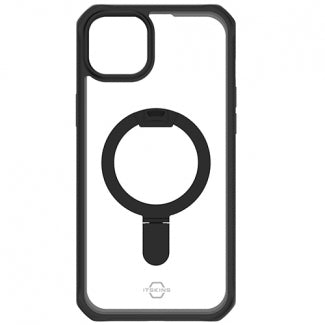 ItSkins Hybrid Stand Case with MagSafe for Apple iPhone 15 (Black/Transparent)
