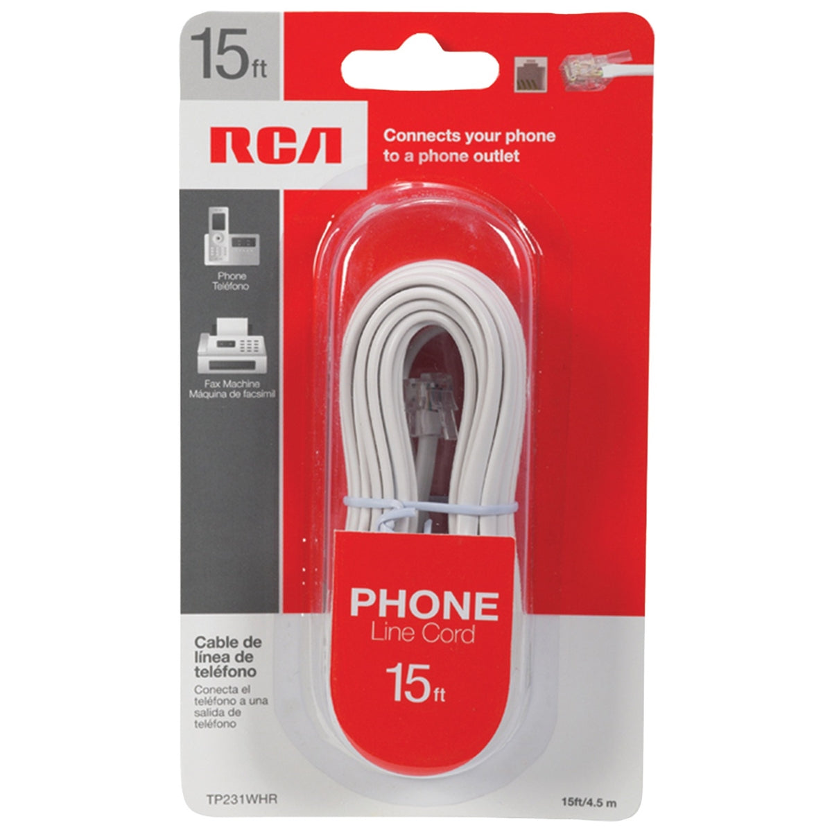 RCA Phone Line Cord 15ft (White)