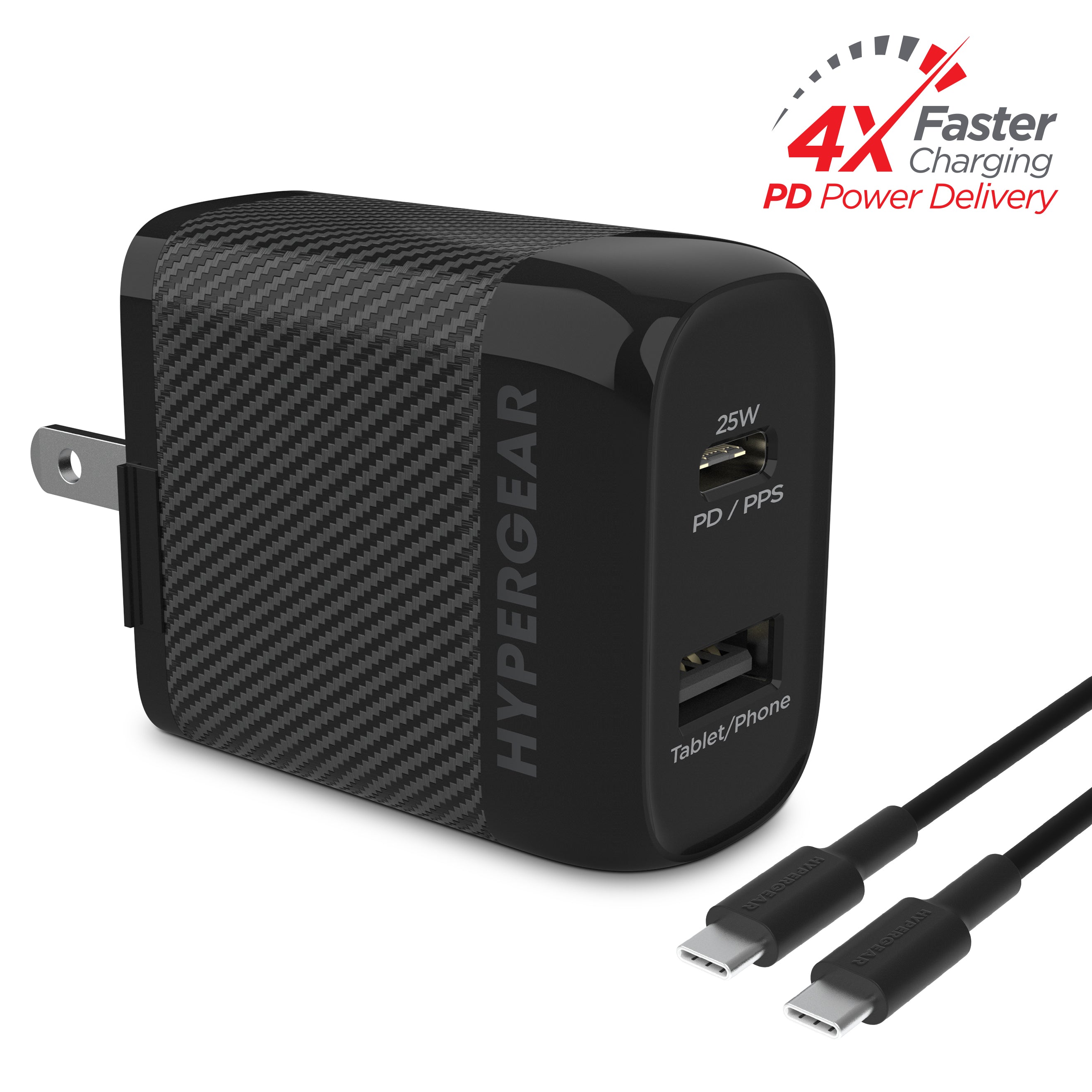HyperGear SpeedBoost 25W USB-C & 12W USB Wall Kit with 6ft USB-C Cable (Black)