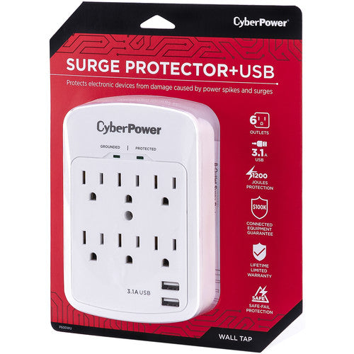 CyberPower P600WU 6-Outlet Surge Protector + USB Wall Tap