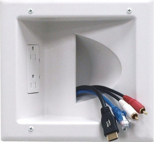 Datacomm Recessed Low Voltage Media Plate with Duplex Receptacle