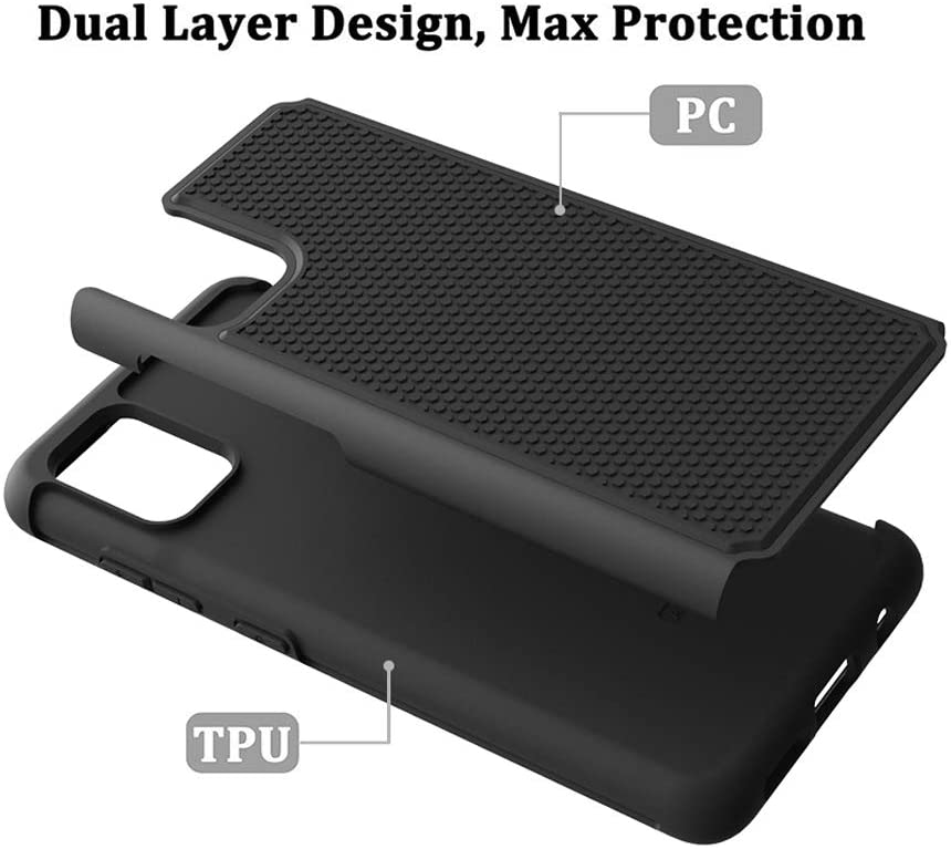 Dahkoiz Samsung Galaxy A51 Case with Tempered Glass Screen Protector, Sturdy Durable Armor Defender Cover Dual Layer Hybrid Protective Case Black