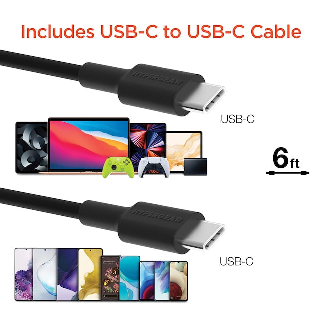 HyperGear SpeedBoost 25W USB-C & 12W USB Wall Kit with 6ft USB-C Cable (Black)