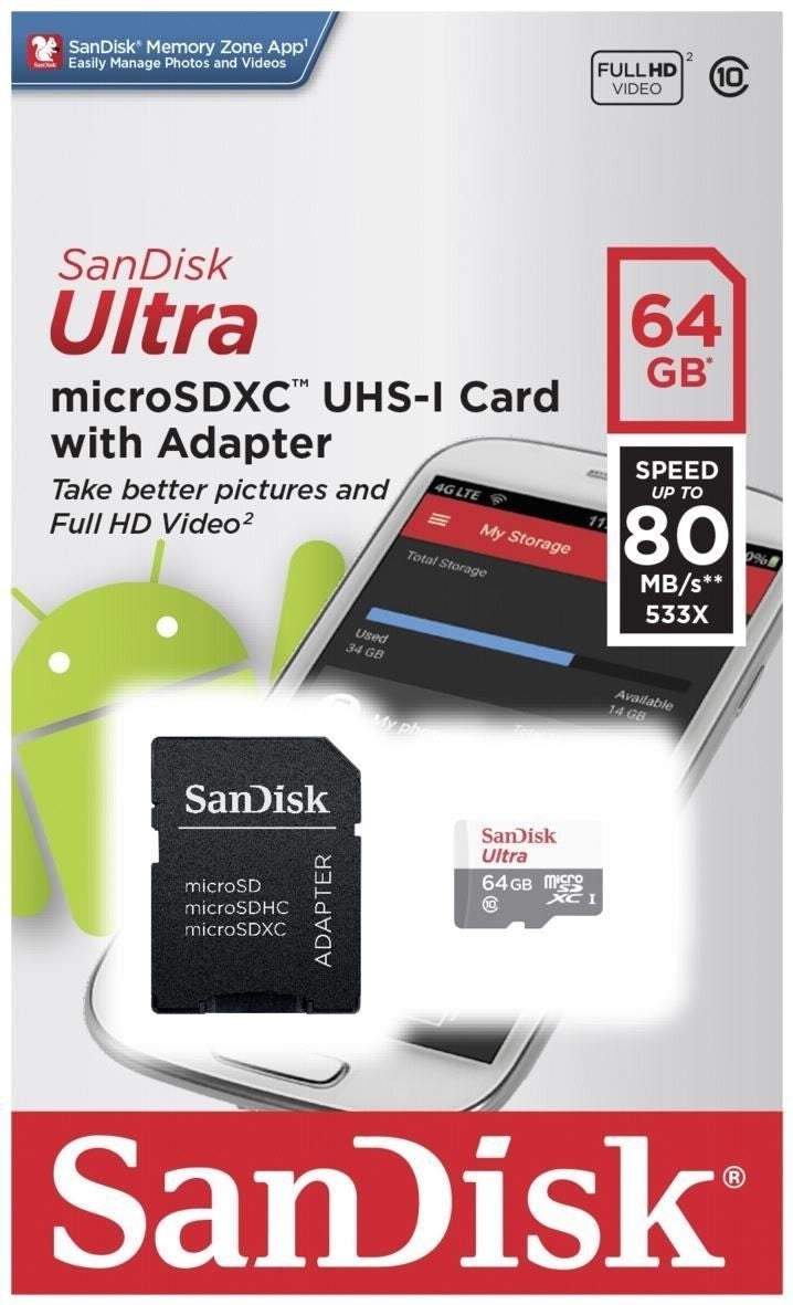 SanDisk 64GB Ultra Micro SD (SDXC) Class 10 Memory Card with Adapter