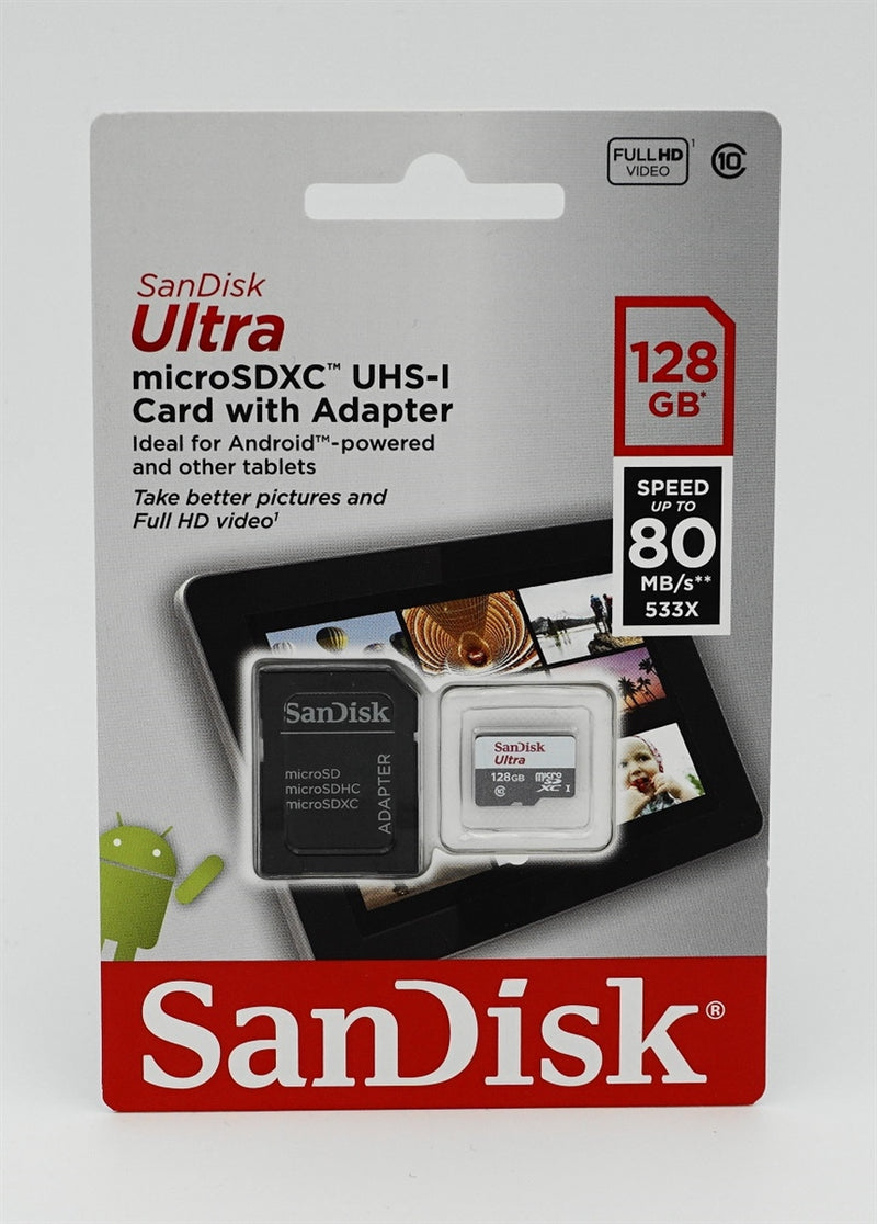 SanDisk 128GB Ultra Micro SD (SDXC) Class 10 Memory Card with Adapter