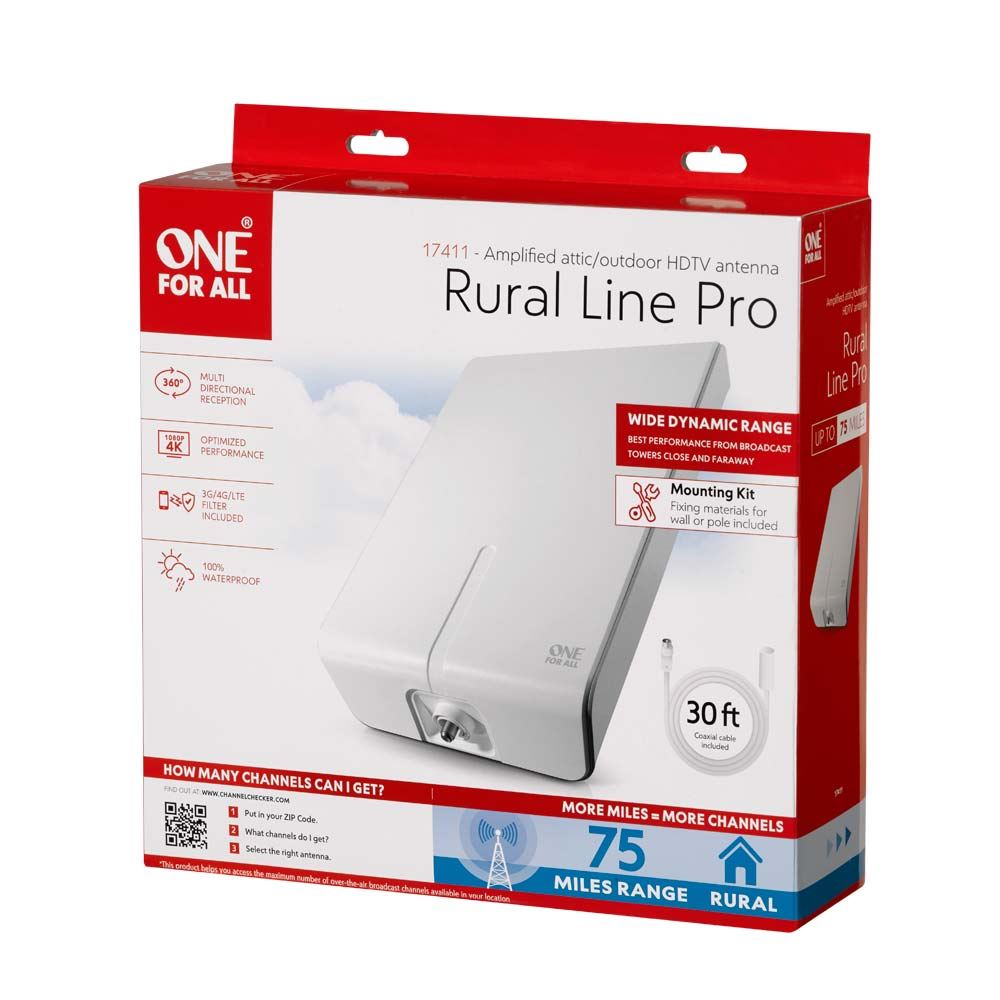One For All Pro Amplified Outdoor HDTV Antenna with Mounting Kit