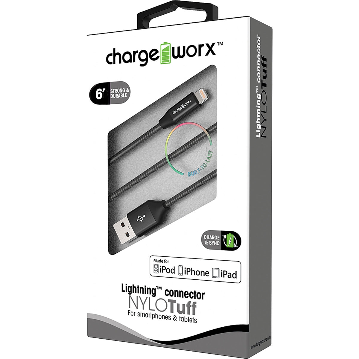 Chargeworx "NYLO" Tuff 6ft Lightning Sync & Charge Cable (Black)