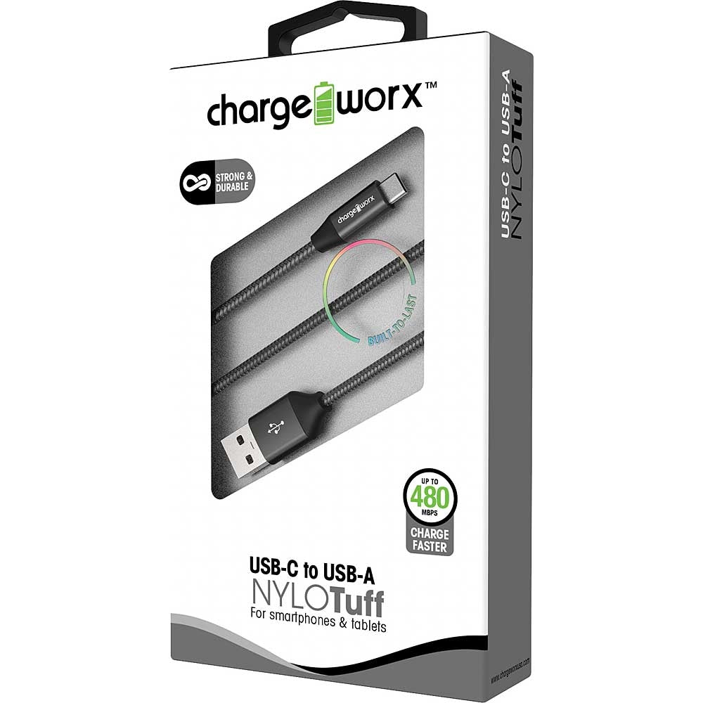 Chargeworx 3ft USB-C to USB-A NYLOTuff Cable (Black)