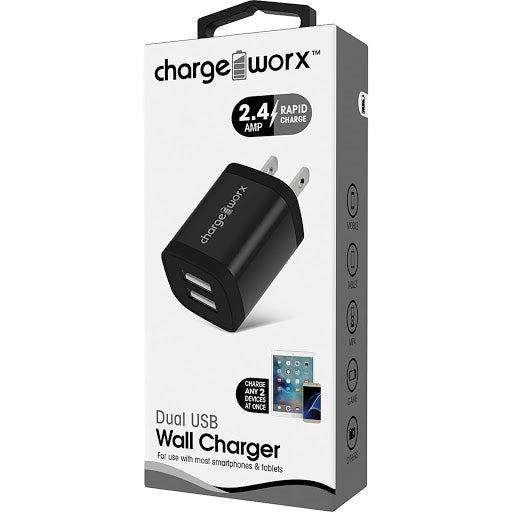 ChargeWorx 2.4A Dual USB Wall Charger (Black)