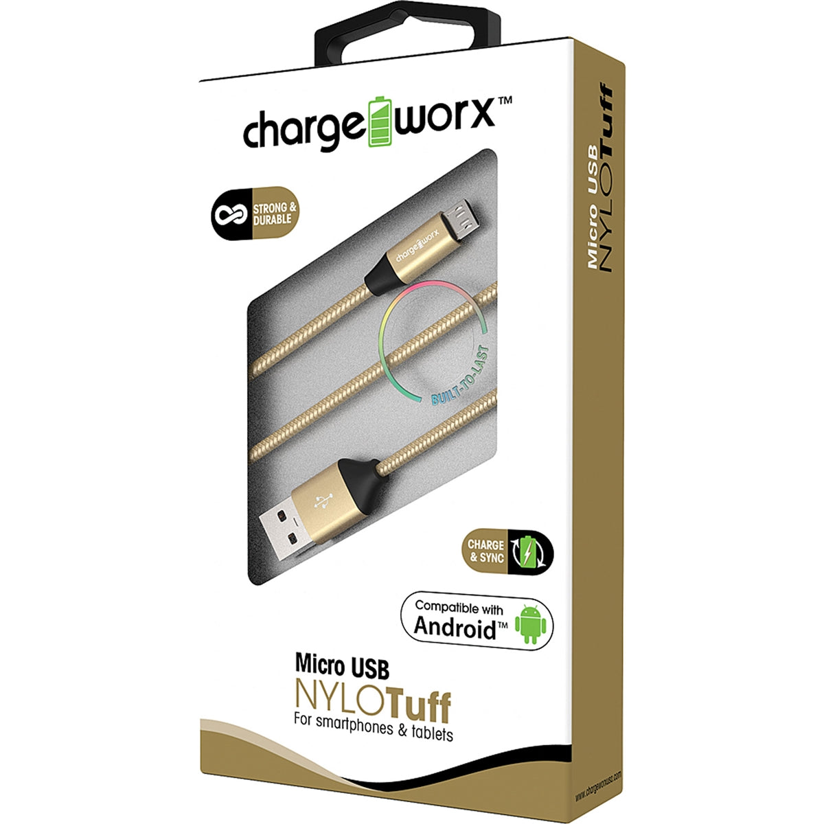 Chargeworx 3ft Micro USB Sync & Charge Braided Cable (Gold)
