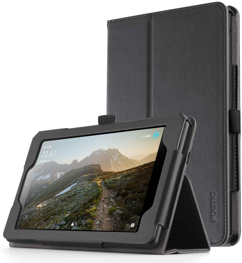 Poetic All-New Fire 7 Tablet Case (8th/9th Gen, 2019 Release), Premium Slim Synthetic Leather Flip Stand Cover, Magnetic Closure, Black