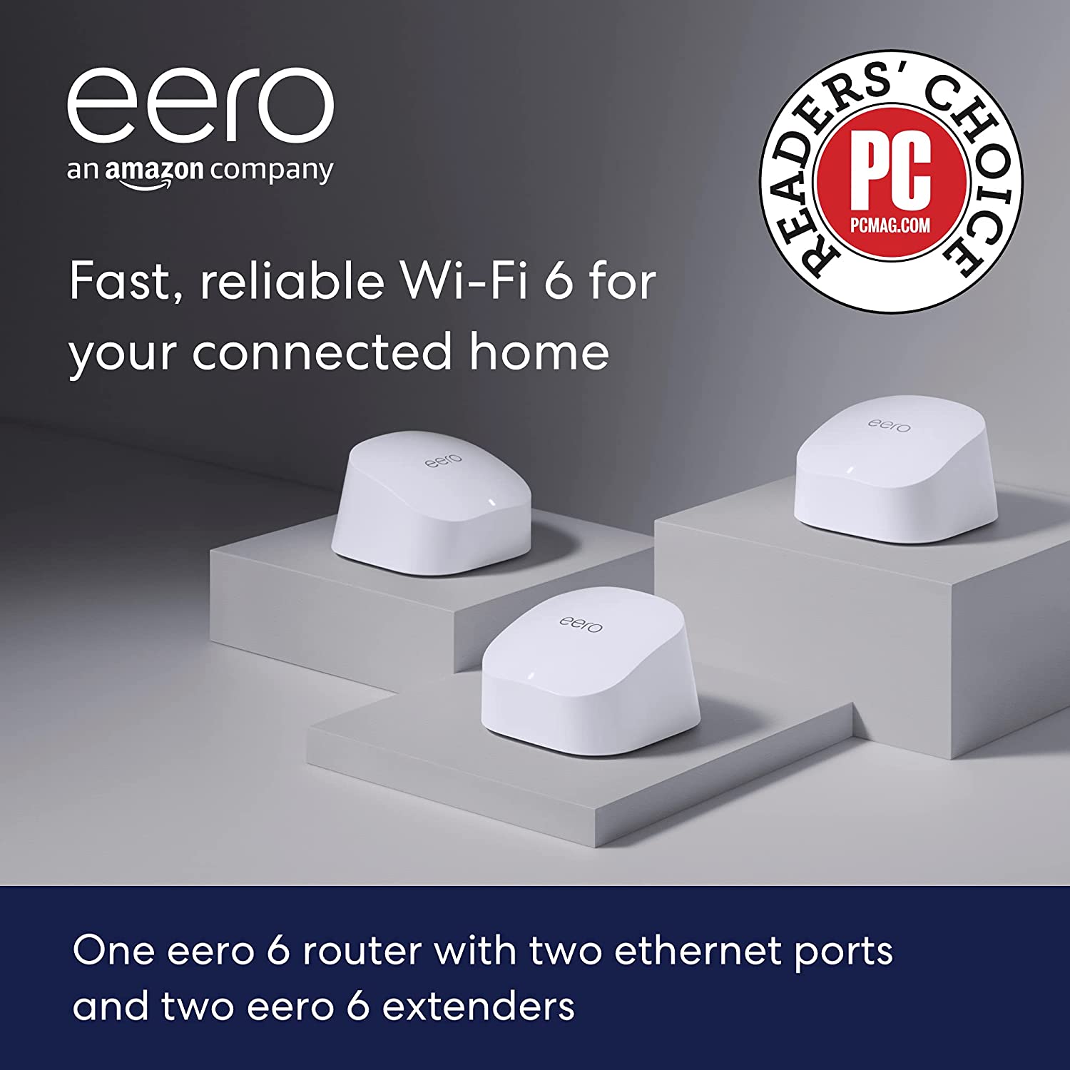 eero 6 AX1800 Wi-Fi 6 Dual-Band Gigabit Mesh System (3 Pack) (1 Router, 2 Extenders)
