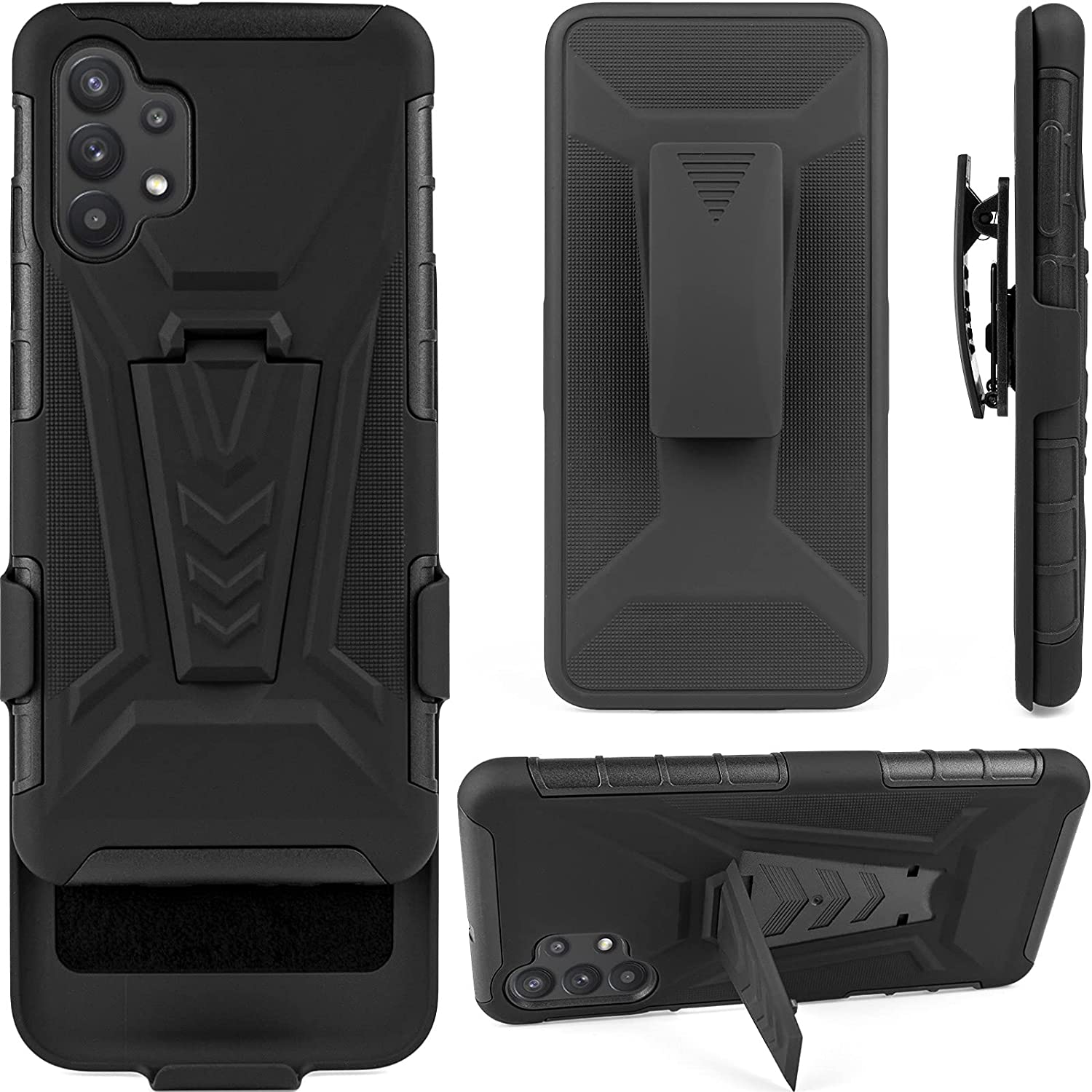 TKMore Samsung Galaxy A32 4G Cell Phone Cover with Kickstand Holder Anti-Knock Holster Black