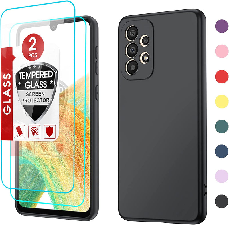 LeYi Samsung Galaxy A33 5G Case with [2 Pack] Tempered Glass Screen Protector, Liquid Silicone Soft Microfiber Liner Cover Case, Black