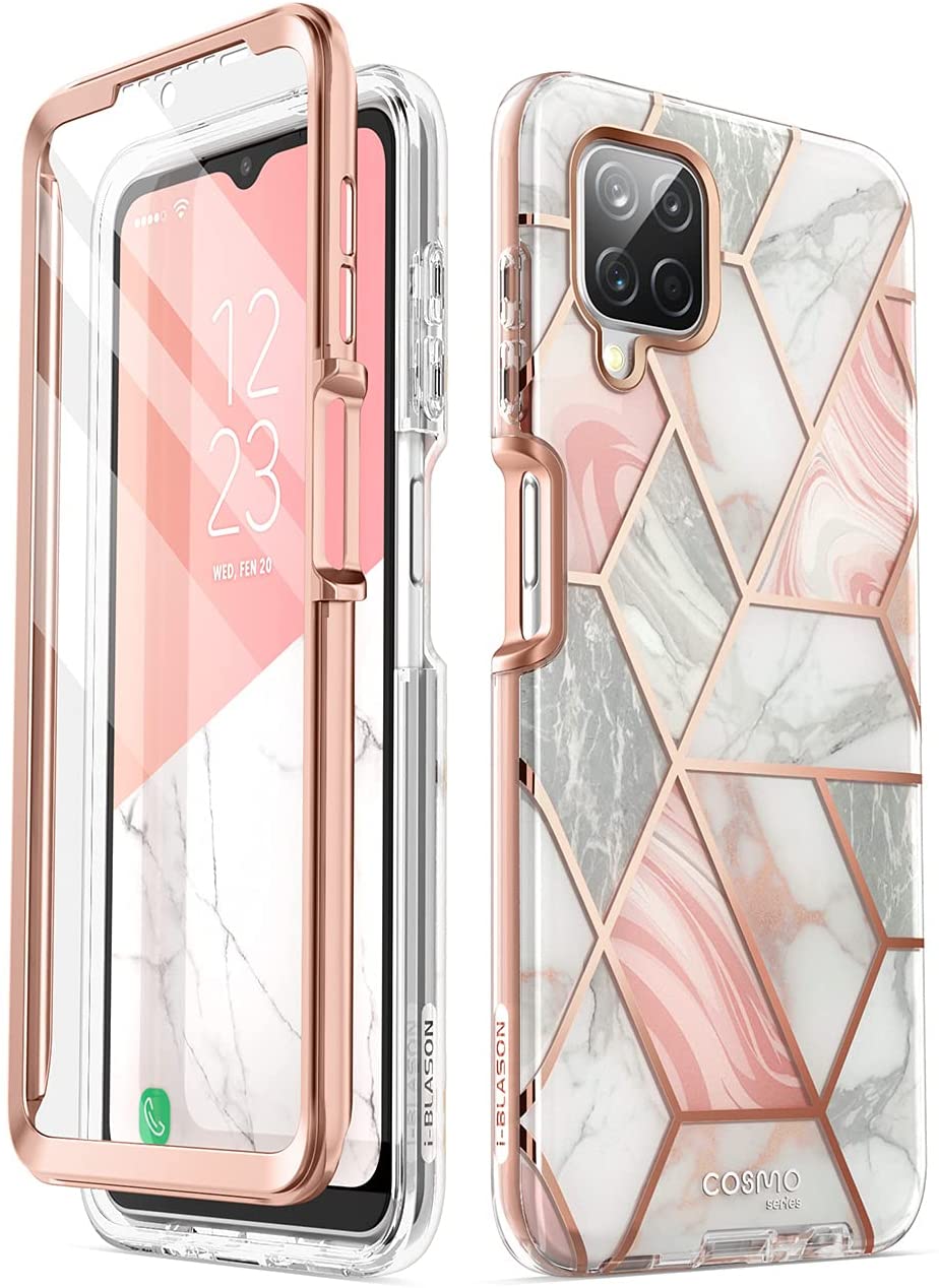 i-Blason Cosmo Samsung Galaxy A12(2020 Release), Slim Full-Body Stylish Protective Case with Built-in Screen Protector (Marble)